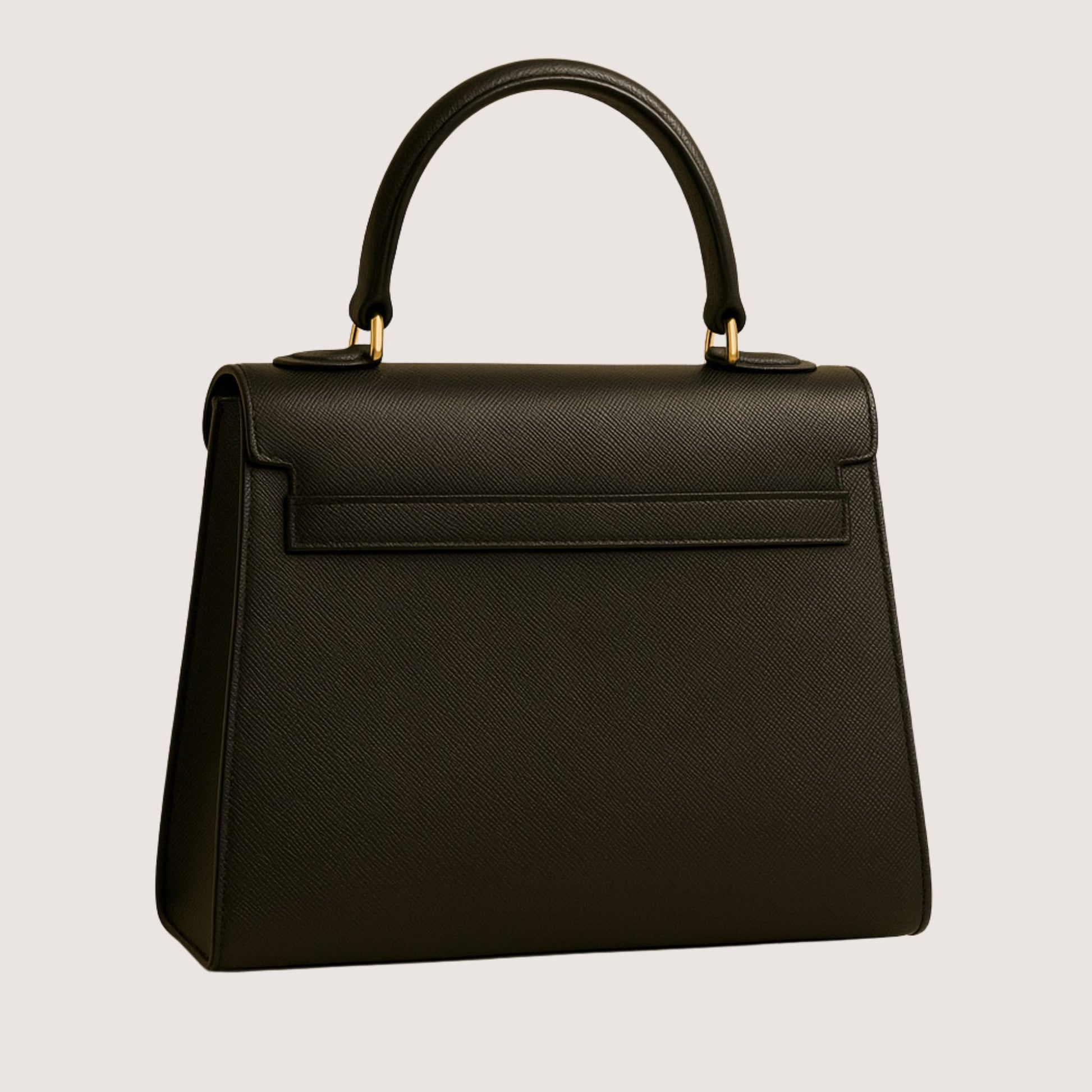 Back view of the Zaira structured top-handle bag in espresso deep brown Italian leather.