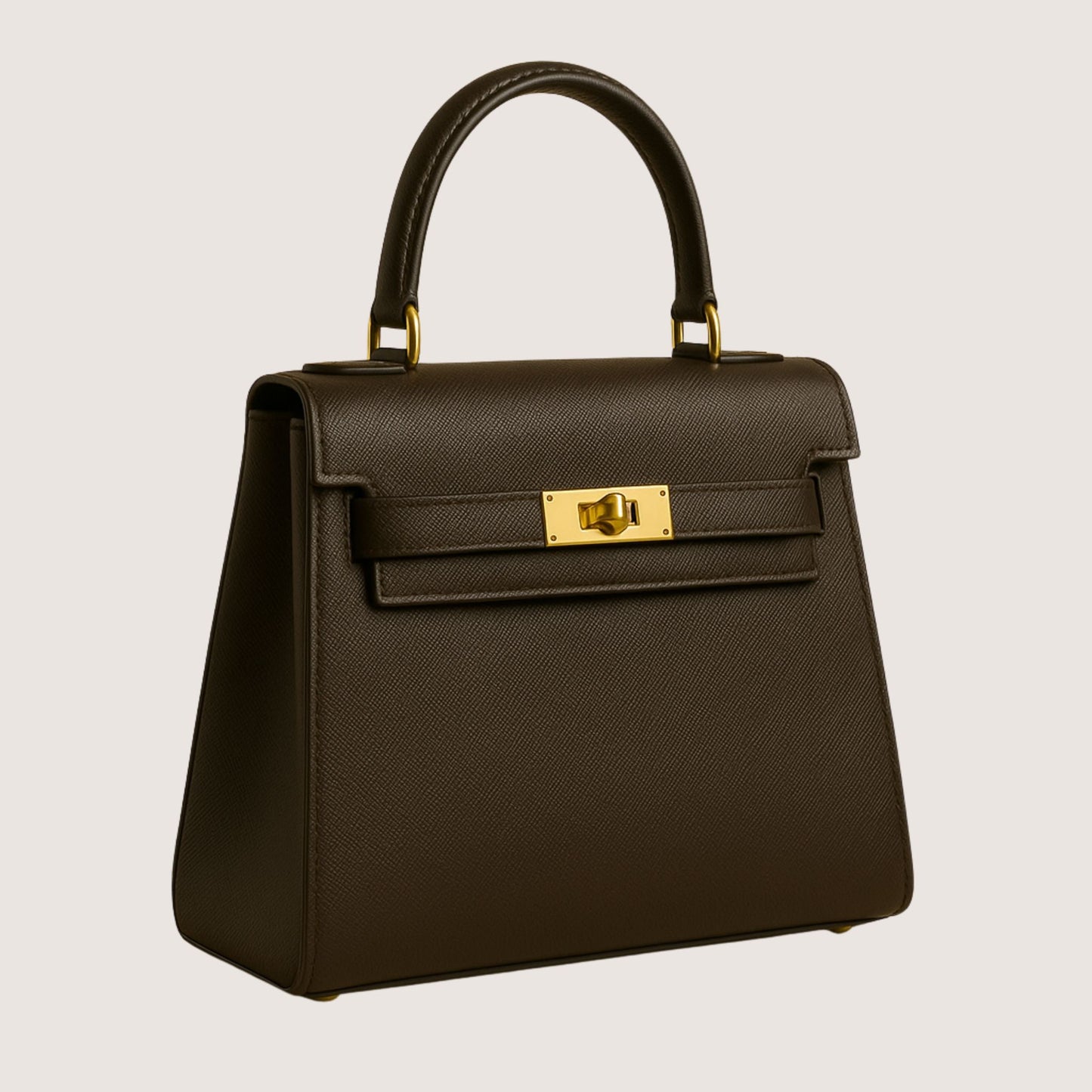 Side view of the Zaira structured top-handle bag in espresso deep brown Italian leather.